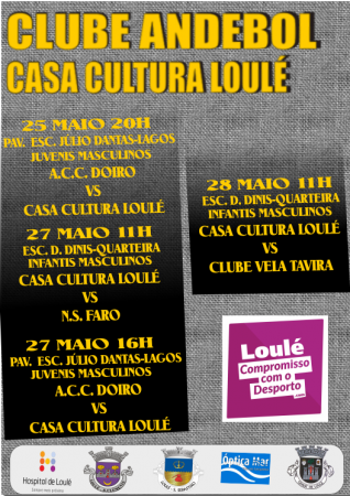 cartaz jogos andebol 25, 27 e 28 maio Casa da Cultura de Loulé