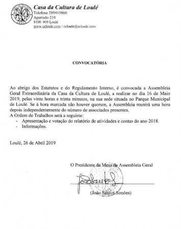 convocatória aprovação contas 2018